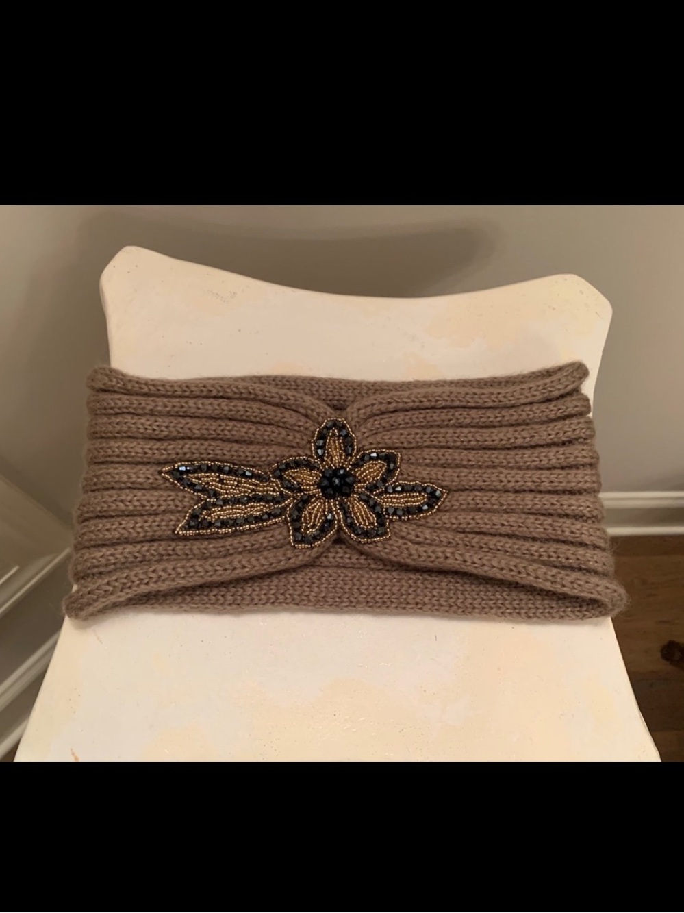 Altar'd State Taupe Knit Beaded Floral Headband
